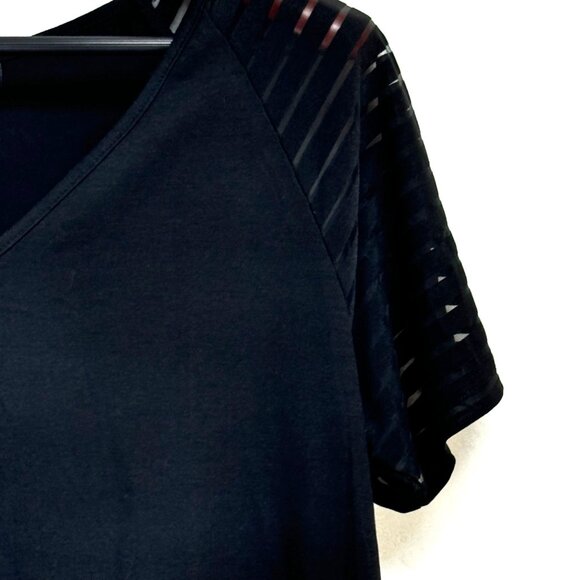 Miholl Women's Black V-Neck Top With Sheer Striped Sleeves - Size Large - Picture 3 of 5
